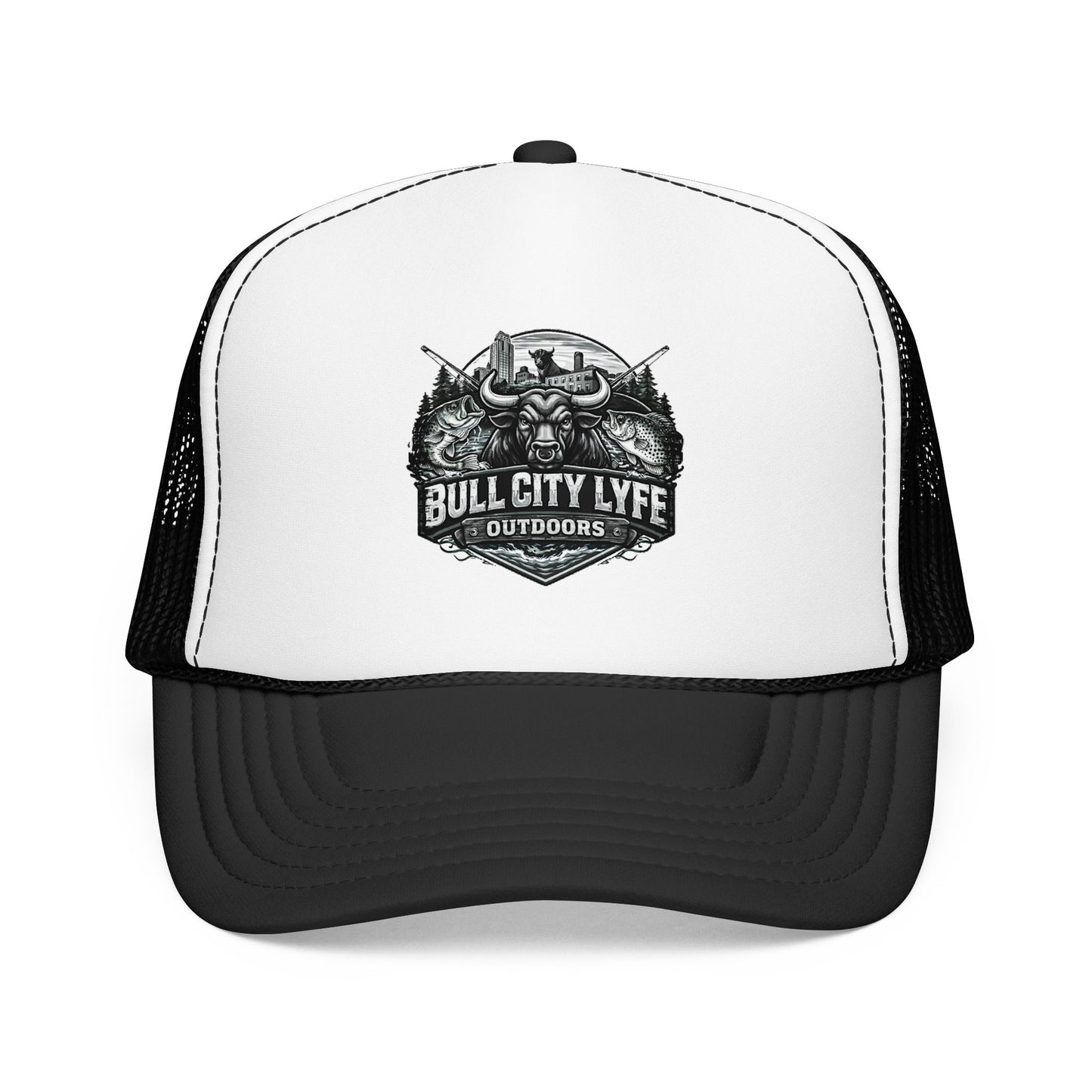 Bull City Lyfe Outdoors Foam Trucker Hat — Vintage Fishing & Hunting Logo Cap