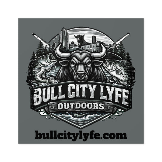 Bull City Lyfe Outdoors Sticker — Durham NC Fishing & Hunting Logo (Square, Indoor/Outdoor)