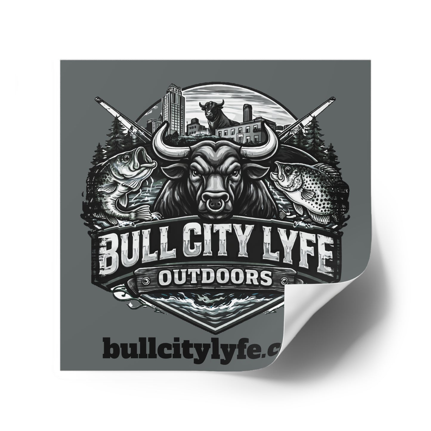 Bull City Lyfe Outdoors Sticker — Durham NC Fishing & Hunting Logo (Square, Indoor/Outdoor)