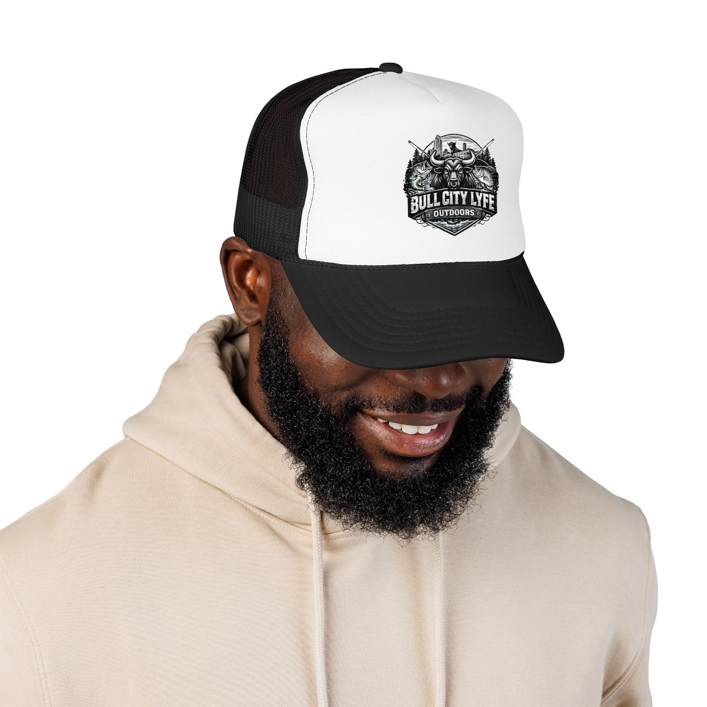 Bull City Lyfe Outdoors Foam Trucker Hat — Vintage Fishing & Hunting Logo Cap