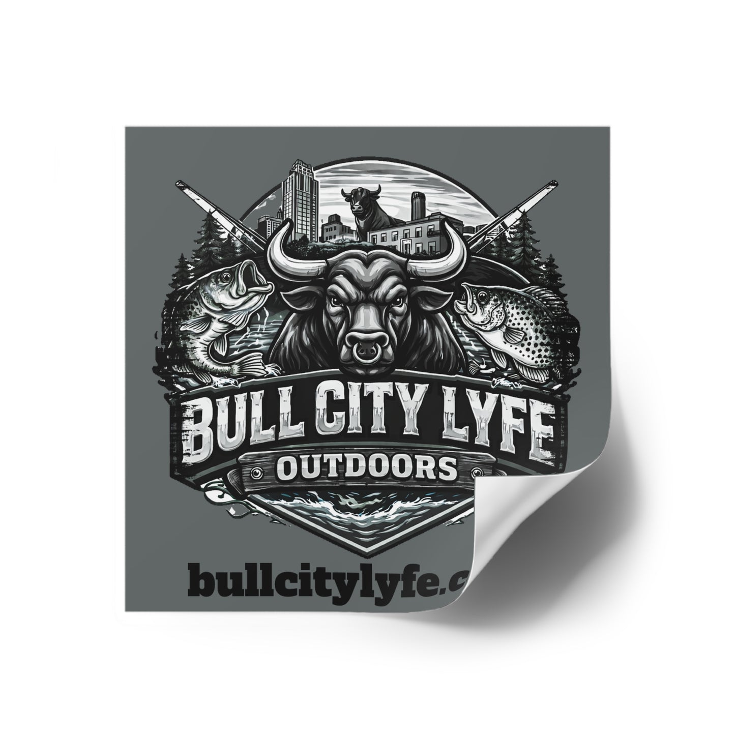 Bull City Lyfe Outdoors Sticker — Durham NC Fishing & Hunting Logo (Square, Indoor/Outdoor)