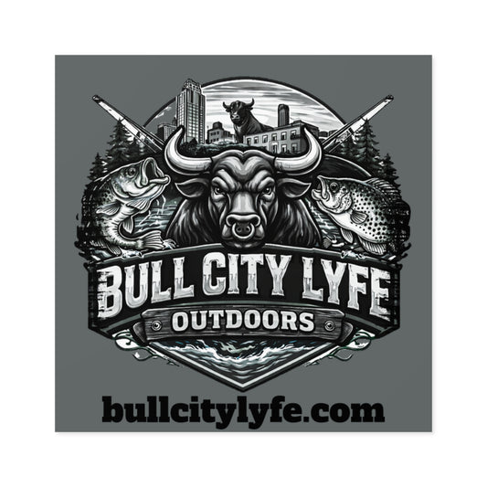 Bull City Lyfe Outdoors Sticker — Durham NC Fishing & Hunting Logo (Square, Indoor/Outdoor)