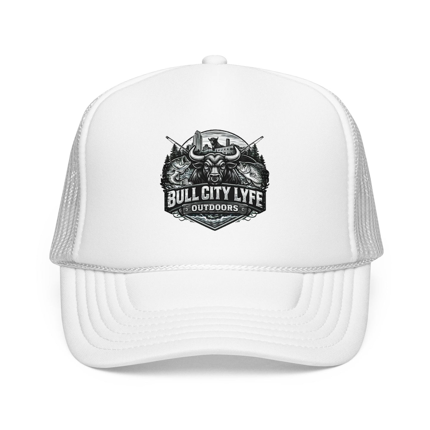 Bull City Lyfe Outdoors Foam Trucker Hat — Vintage Fishing & Hunting Logo Cap