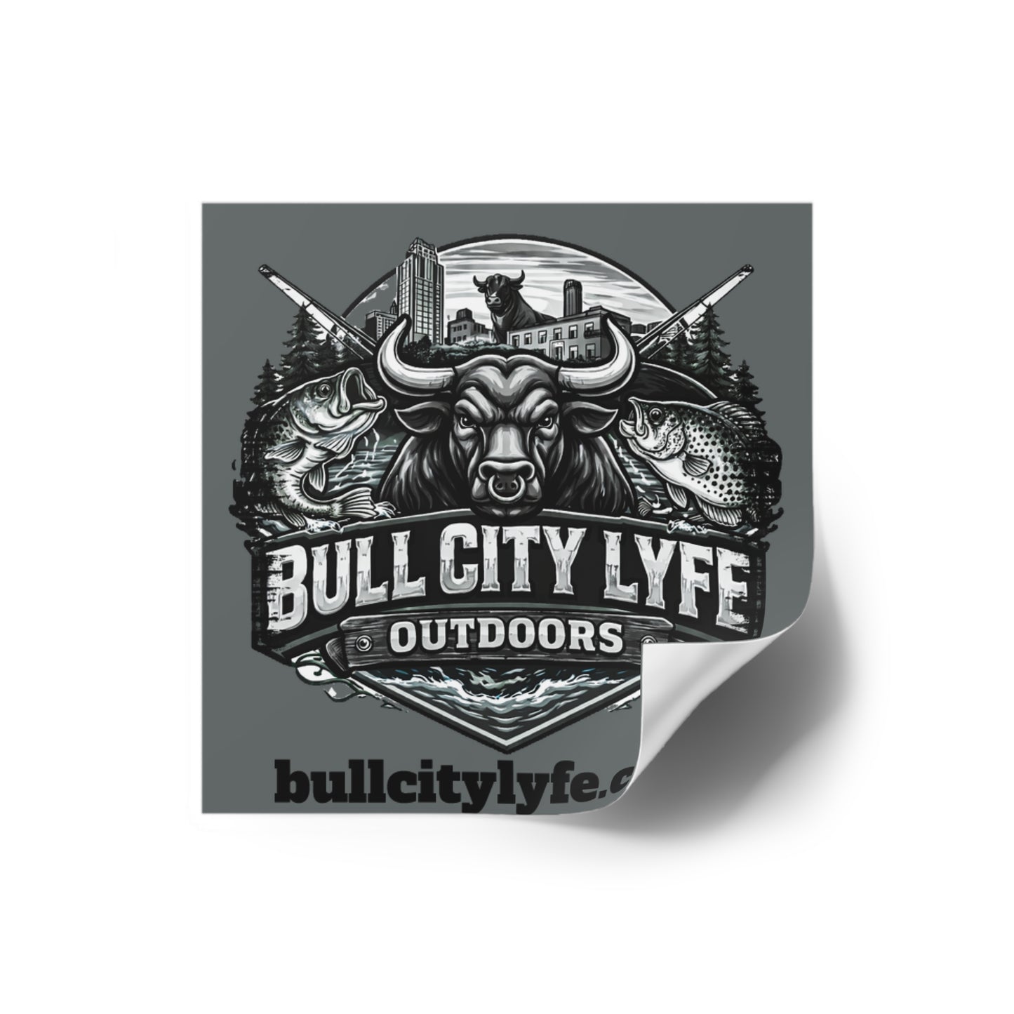 Bull City Lyfe Outdoors Sticker — Durham NC Fishing & Hunting Logo (Square, Indoor/Outdoor)